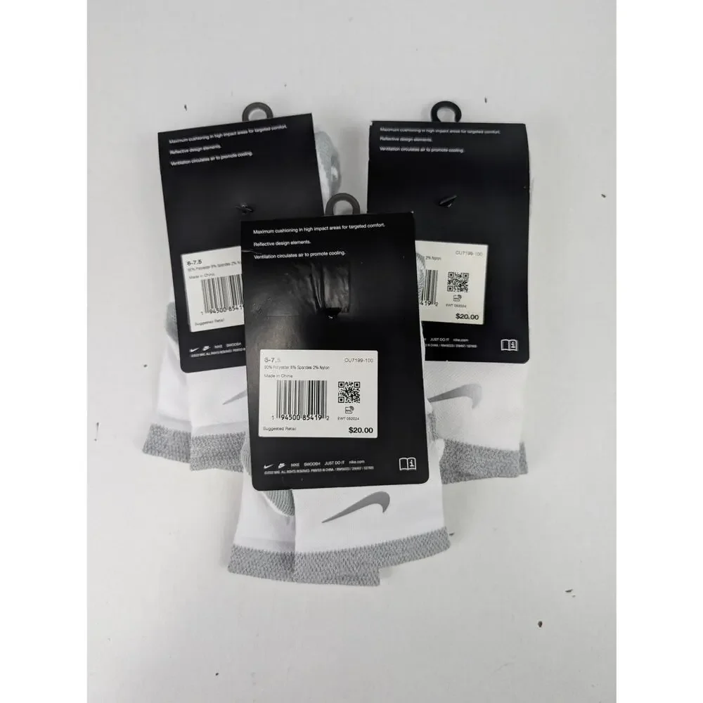Nike Spark White Ankle Running Socks 3 Pair Bundle - W7.5-9 - M6-7.5